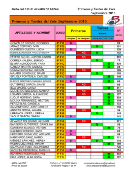 Listado Primeros y Tardes del Cole septiembre 2015