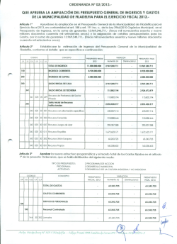 Ordenanza Nº 03.2013 Que aprueba la Ampliación del Presupuesto