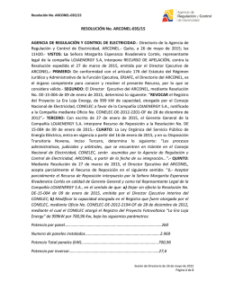 RESOLUCIÓN No. ARCONEL-035/15 AGENCIA DE REGULACIÓN