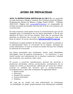 aviso de privacidad - Construcción de estructuras metálicas