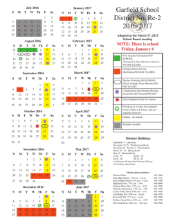 2016-17 School Calendar - Garfield School District No. Re-2