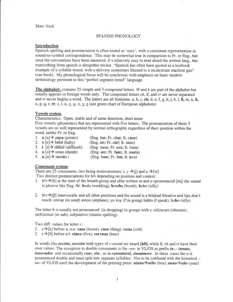 Marc Nash Spanish Phonology
