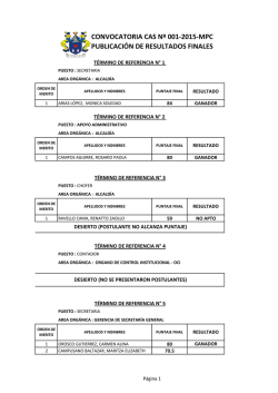 convocatoria cas nº 001‐2015‐mpc publicación de resultados finales