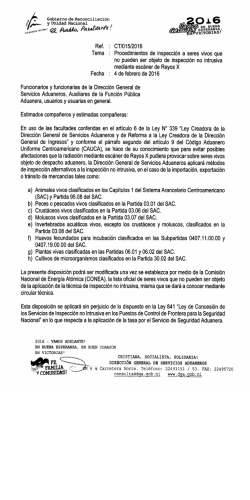 Ref. : CT/015/2016 - Dirección General de Servicios Aduaneros