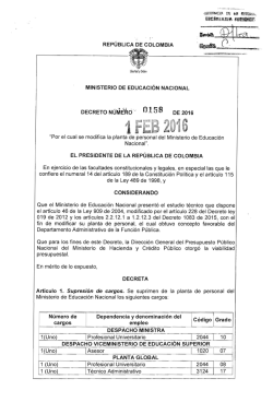 decreto 158 del 01 de febrero de 2016