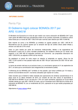 Renta Fija El Gobierno logró colocar BONADs 2017 por ARS 10.845