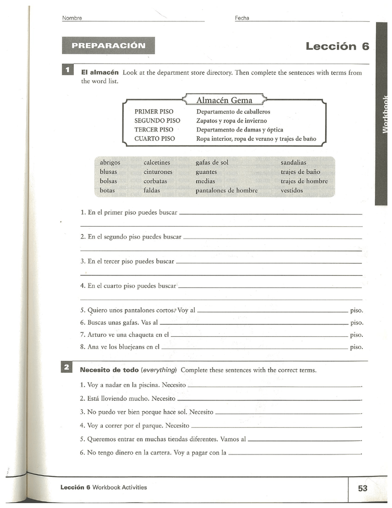 N El Almacen Look At The Department Store Directory Then Plete N El Almacen Look At The Department Store Directory Then Plete