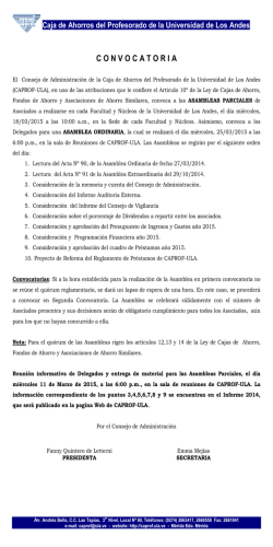 Convocatoria Asamblea Ordinaria Marzo 2015 - CAPROF-ULA