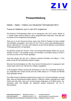 Pressemitteilung zum Fahrradmarkt 2014 - Zweirad-Industrie