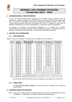 NORMAS LIGA PRIMERA DIVISIÓN Temporada 2015 - 2016