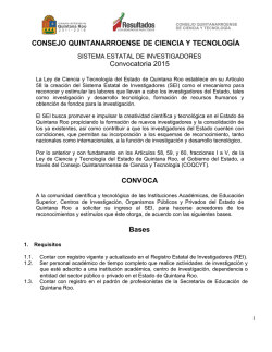 Convocatoria 2015 SISTEMA ESTATAL DE INVESTIGADORES