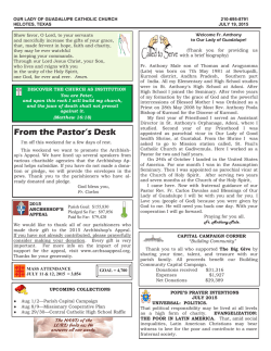 From the Pastor`s Desk - Our Lady of Guadalupe Catholic Church