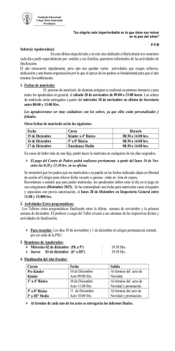 Señor(a) Apoderado(a): En esta última etapa del año y en este mes