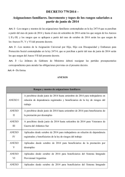 DECRETO 779-14 ASIGNACIONES FAMILIARES MONTOS Y