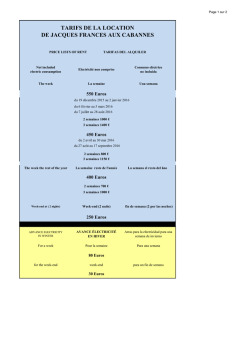 TARIFS DE LA LOCATION DE JACQUES FRANCES AUX CABANNES