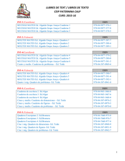 llibres de text / libros de texto ceip paternina calp curs: 2015-16