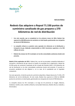 Ndp Redexis Gas adquiere a Repsol 71.530 puntos de suministro