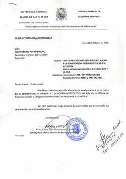 Oficio Nro 472-OGRRHH - SUTUSM - Universidad Nacional Mayor