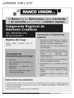 Subgerente Regional Admision Crediticial LA RAZON 1.8.16