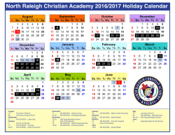 North Raleigh Christian Academy 2016/2017 Holiday Calendar