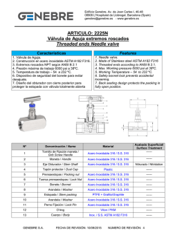 ARTICULO: 2225N Válvula de Aguja extremos roscados Threaded