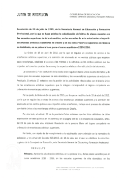 Adjudicaci&oacute;n definitiva de plazas vacantes en los conservatorios