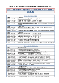 Libros de texto Colegio Público ANEJAS. Curso escolar 2015-16