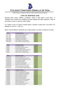Lista de admitidos 2016 - Colegio Cristiano Semilla de Vida