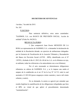 Sentencia N° 262/2015 de fecha 07/04/2015