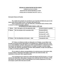 Fechas Abonos de Matrículas 2016 - Bienvenido al Escuela El Buen