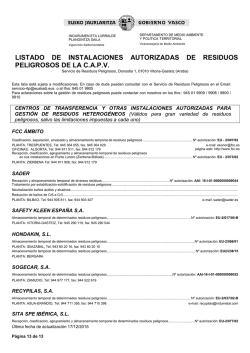 listado de instalaciones autorizadas de residuos peligrosos de la capv