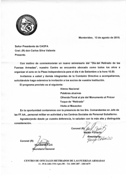 Invitacion de CORFFAA al nuevo aniversario del "Dia del Retirado