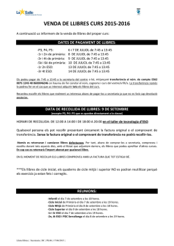 VENDA DE LLIBRES CURS 2015-2016