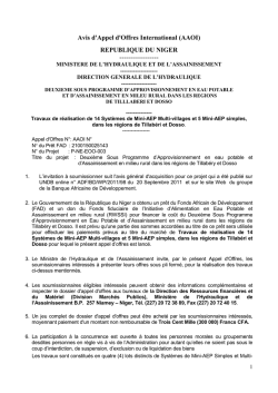 AOI – Niger - Travaux de réalisation de 14 Systèmes de Mini-AEP