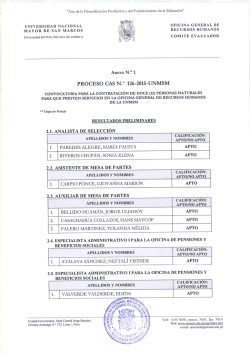 Resultados preliminares - Universidad Nacional Mayor de San Marcos