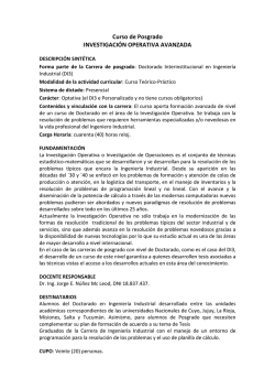 Curso de Posgrado INVESTIGACIÓN OPERATIVA AVANZADA