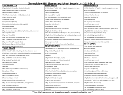 Channelview ISD Elementary School Supply List 2015-2016