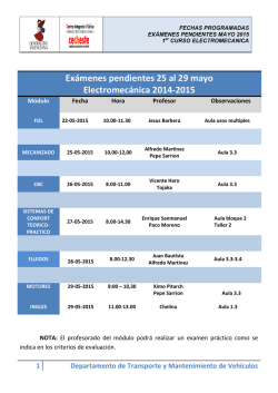 Exámenes pendientes 25 al 29 mayo Electromecánica 2014-2015