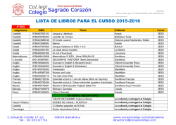 LISTA DE LIBROS PARA EL CURSO 2015-2016