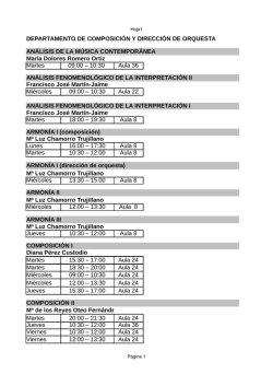 Horarios del departamento de composición y dirección de orquesta.