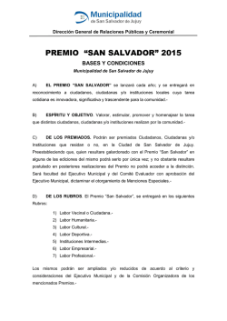 PREMIO “SAN SALVADOR” 2015 - Municipalidad de San Salvador
