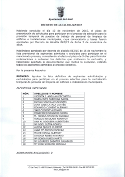 Ajuntament de Llaurí DECRETO DE ALCALDIA 865/2015 Habiendo