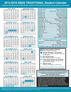 2015-2016 ABSS TRADITIONAL Student Calendar