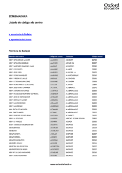 EXTREMADURA Listado de códigos de centro