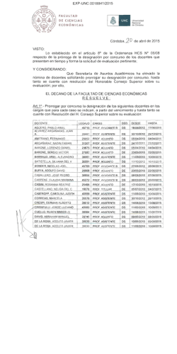 ~ordoba, 2 0 de abril de 2015 VISTO: Lo establecido en el articulo 8