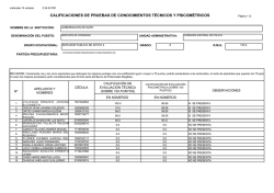 calificaciones de pruebas de conocimientos t&eacute;cnicos y psicom&eacute;tricos
