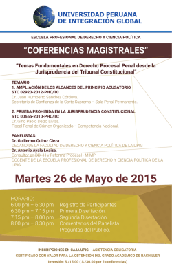 “COFERENCIAS MAGISTRALES” Martes 26 de Mayo de 2015