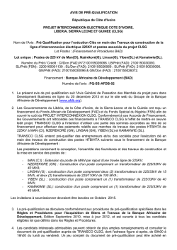 AVIS DE PRÉ-QUALIFICATION République de Côte d`Ivoire