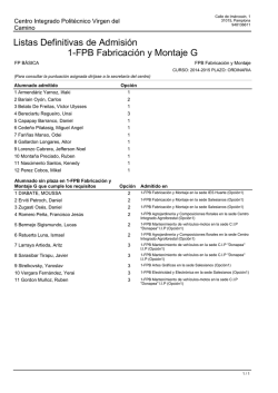Listas Definitivas de Admisión 1-FPB Fabricación y