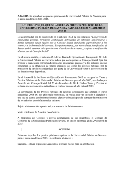 Precios públicos de la Universidad Pública de Navarra para el curso